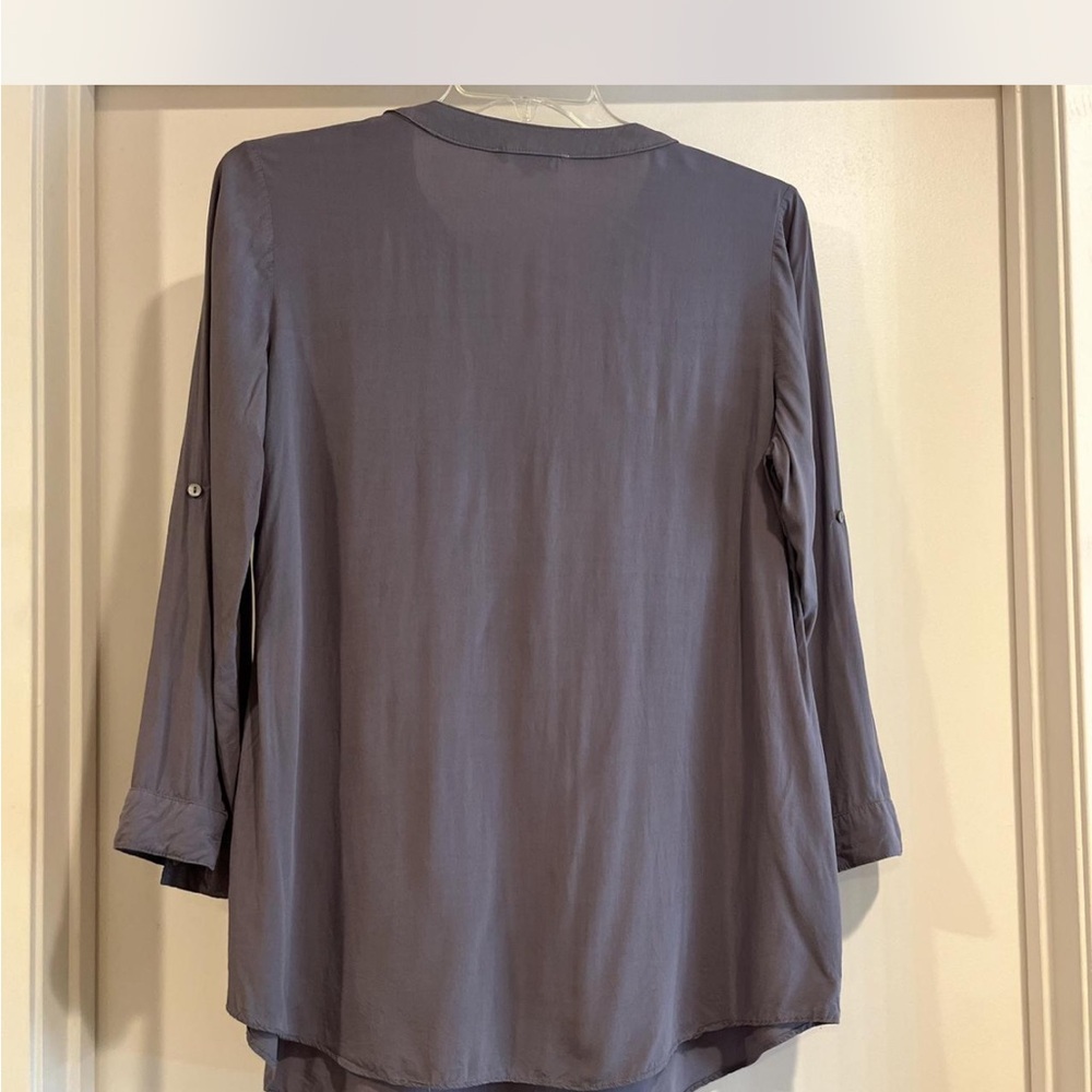 Solitaire Gray Boho Embroidered Tunic Top 3/4 Sleeve L - Picture 3 of 7